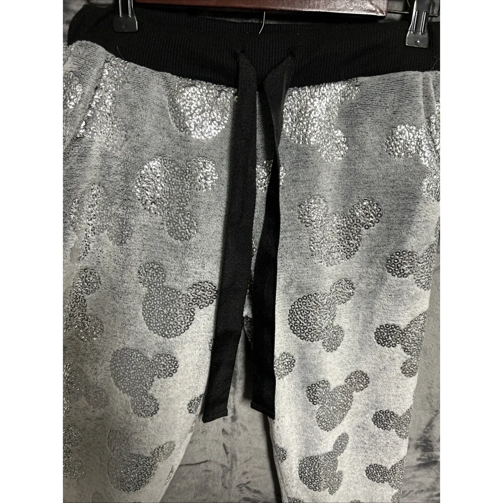 Womens Small Mickey Mouse‎ Jogger Pajama Lounge Pants Fleece Gray Pockets SOFT - Picture 3 of 11
